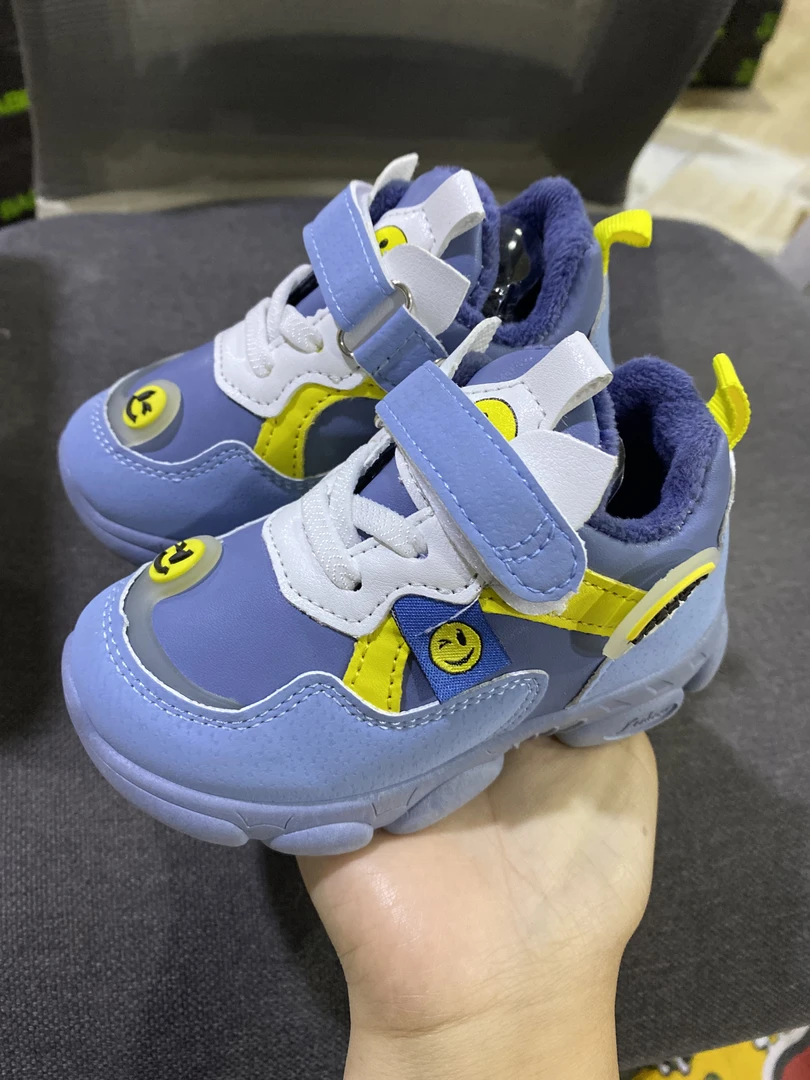 秋冬季加棉皮面运动鞋软底1-6岁宝宝幼儿园棉鞋婴童机能鞋蓝色