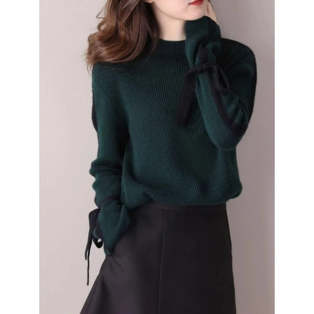 欧洲站墨绿色毛衣女春秋小个子设计感洋气小衫内搭针织打底衫上衣