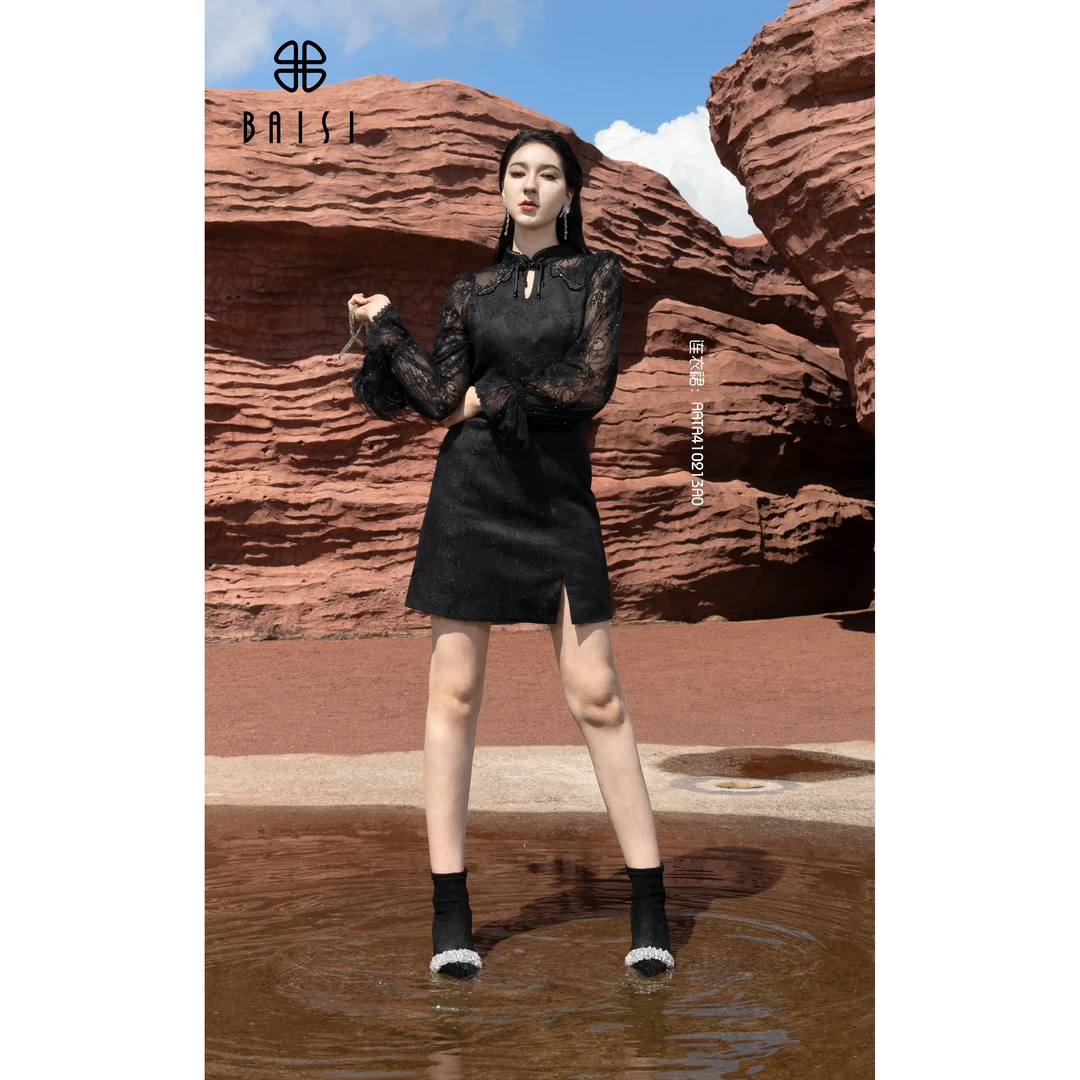 BAISI百丝2024秋冬AATA410213A0时尚英伦风连衣裙