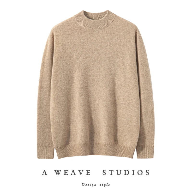 男士半高领12针平面100%纯山羊绒