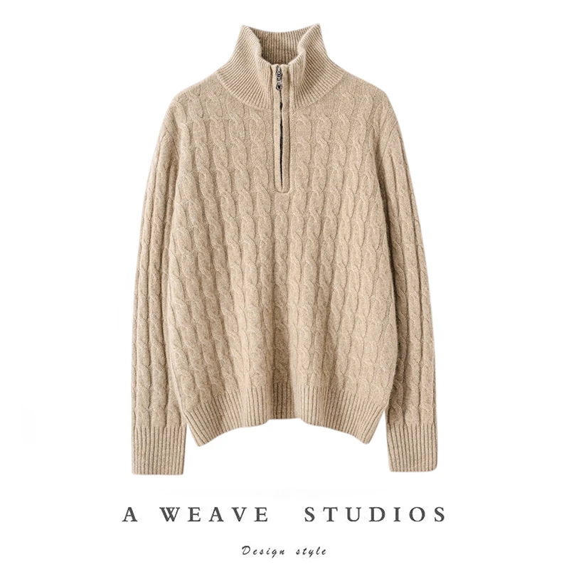 100%纯山羊绒加厚半拉链绞花套头衫TY406羊绒衫打底衫秋冬针织