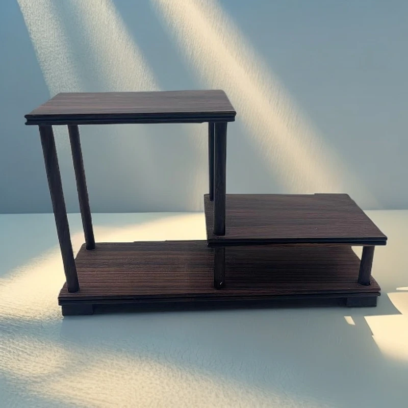 黑酸枝梯形23二联台中式工艺桌面博古架 尺寸(cm):长23宽8高15