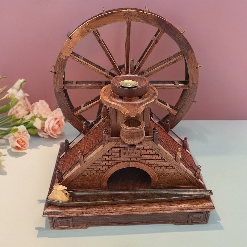 HLM水车石磨细水长流倒流香摆件尺寸(CM)长24宽17高28工艺品桌面