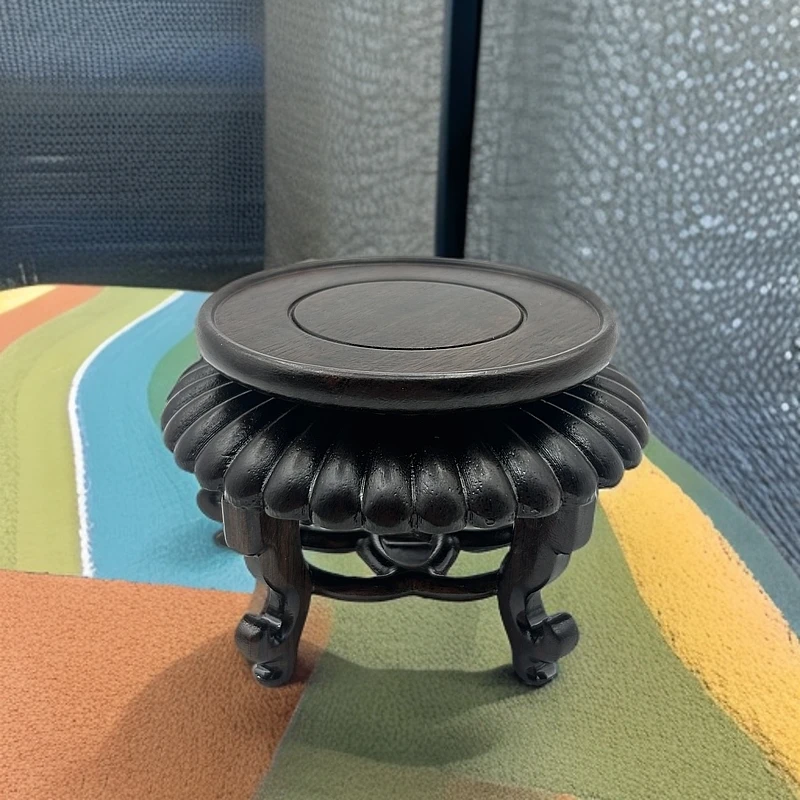 黑檀木9圆形海棠几座茶几香几圆形花瓶底座尺寸：9*12*8