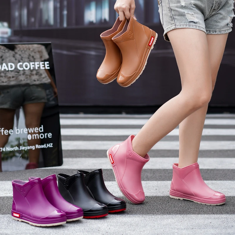 加绒女时尚潮流成人短筒防水轻便加棉绒四季通用女士雨鞋保暖耐磨