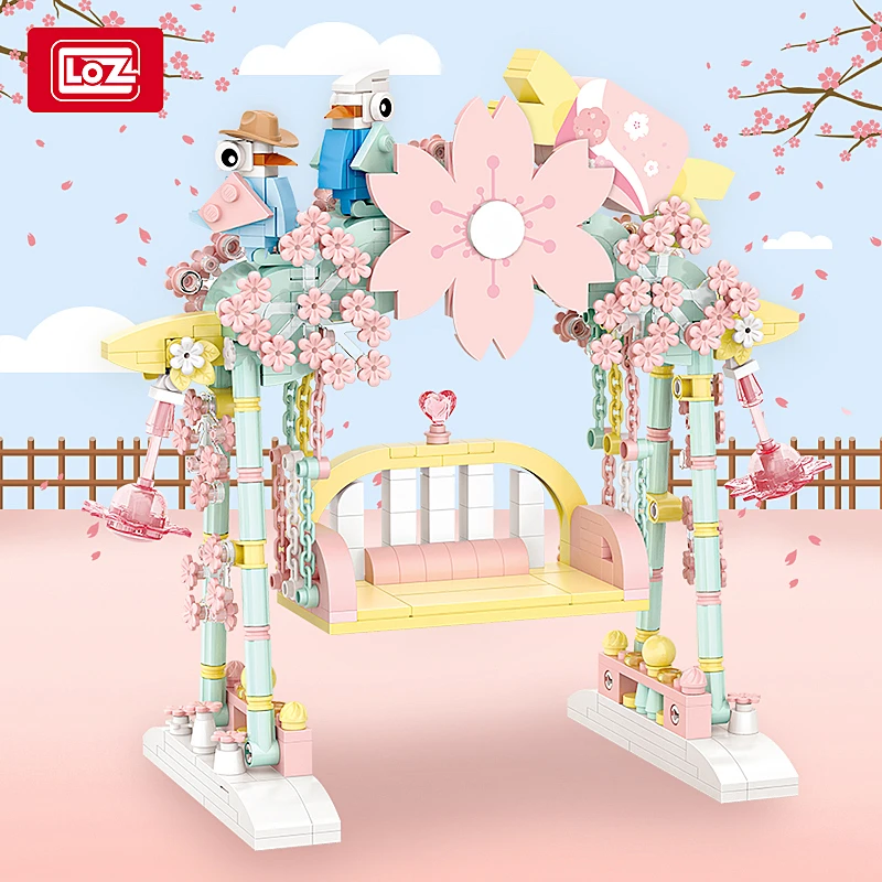 LOZ梦幻樱花粉红色少女心积木小颗粒拼装玩具益智摆件潮玩圣诞