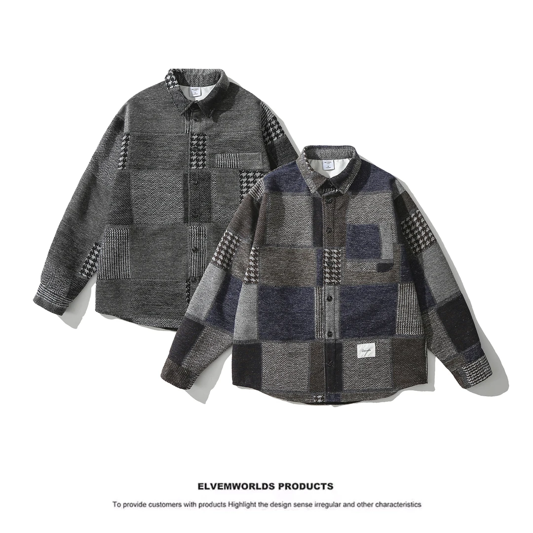 含羊毛毛呢款衬衫外套潮流ins民族风毛复古花纹衬衫方领GS1390