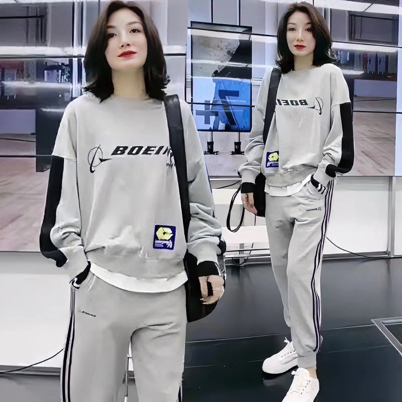 高档春秋运动服洋气女2025新款卫衣女春秋假二件套圆领女式运动服