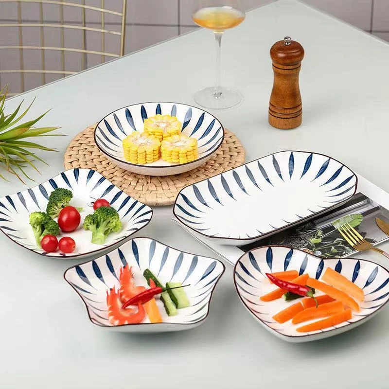 日式餐具2-6个釉下彩陶瓷家用瓷盘子方盘异形盘简约圆盘鱼盘碟子