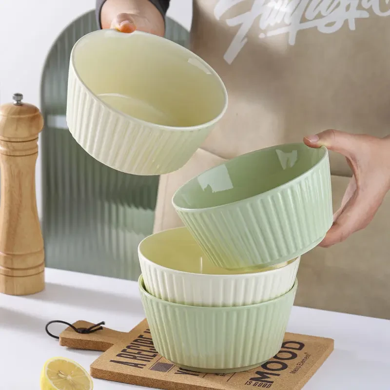 新款罗马竖纹奶油风面碗陶瓷沙拉碗泡面碗粥碗喝汤碗轻奢高颜值