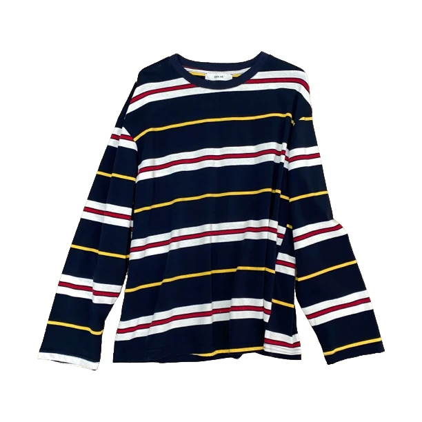 长袖t2024秋季新品条纹圆领宽松撞色印花套头百搭休闲时尚