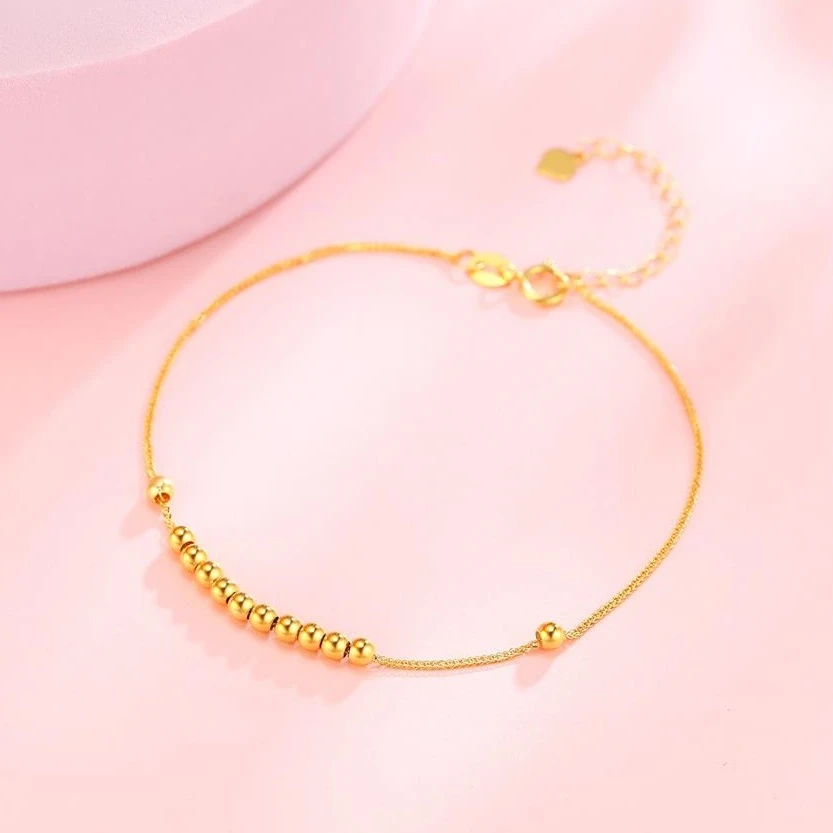 佐卡伊 黄18K金手链 百搭十全十美 ins金珠珠手链 S01079