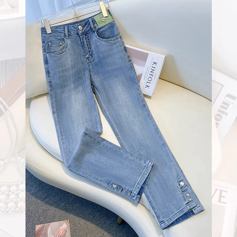 浅色九分牛仔直筒裤子女春夏2025新款高腰显瘦春秋显瘦烟管裤百搭