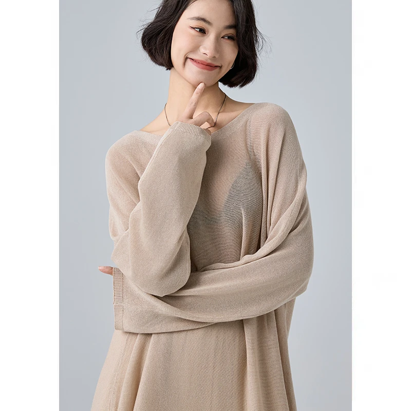 鲸乎【雅丹】空气感长袖针织衫女百搭圆领罩衫