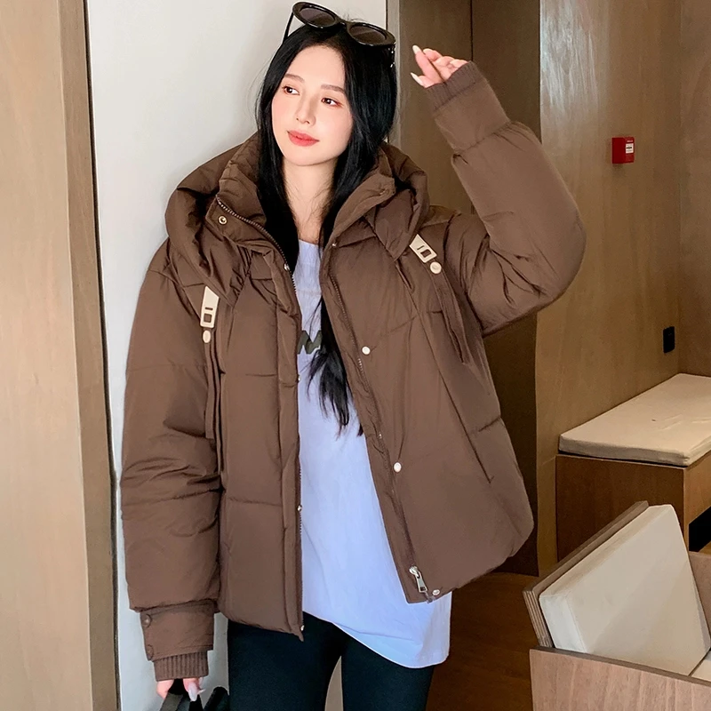 女士冬季设计感加厚短款时尚保暖连帽棉服棉衣821