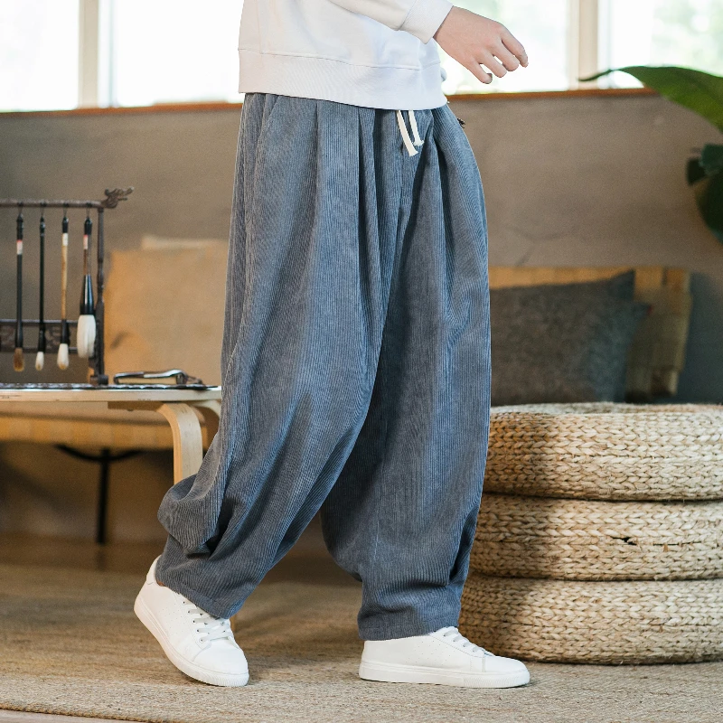 中国风男装汉元素灯芯绒复古禅修居士服灯笼裤休闲裤男唐装民族风