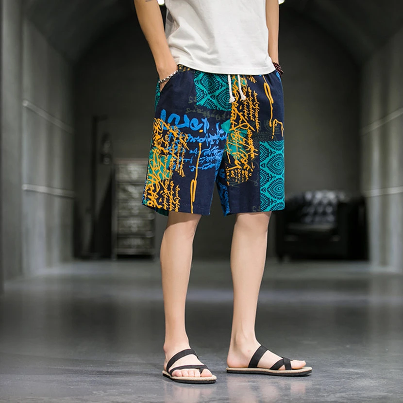 男士沙滩裤夏季宽松冰丝短裤男款休闲运动花裤子外穿五分裤大裤衩