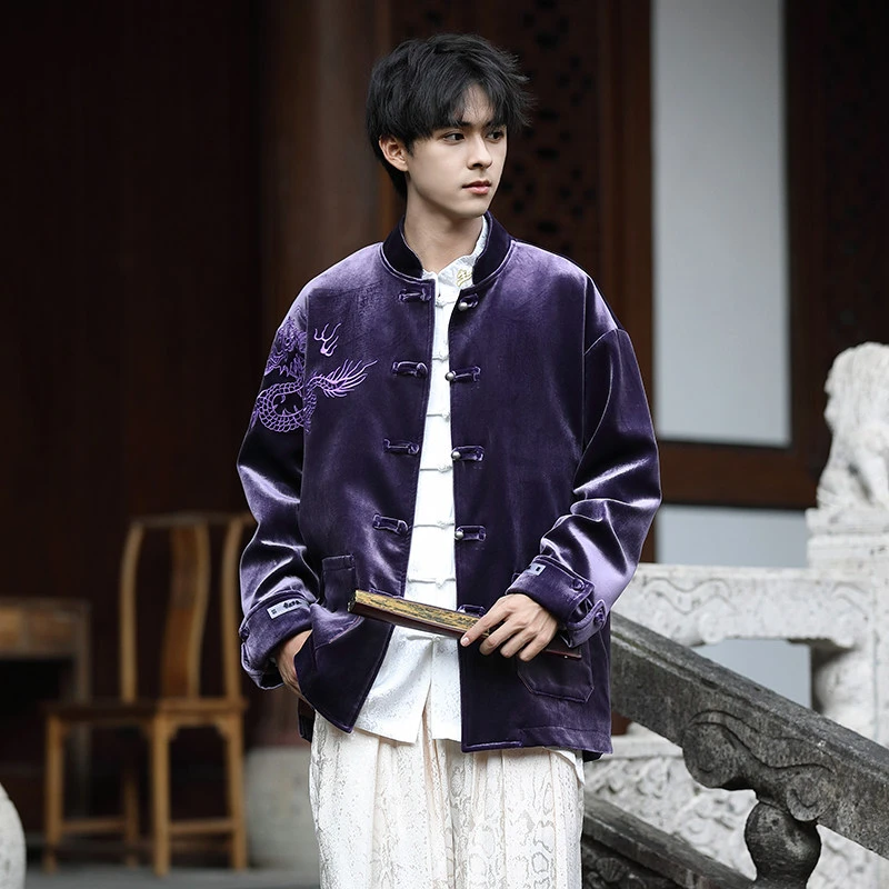 金丝绒外套男高级感中国风刺绣盘扣上衣春秋款新中式男装唐装汉服
