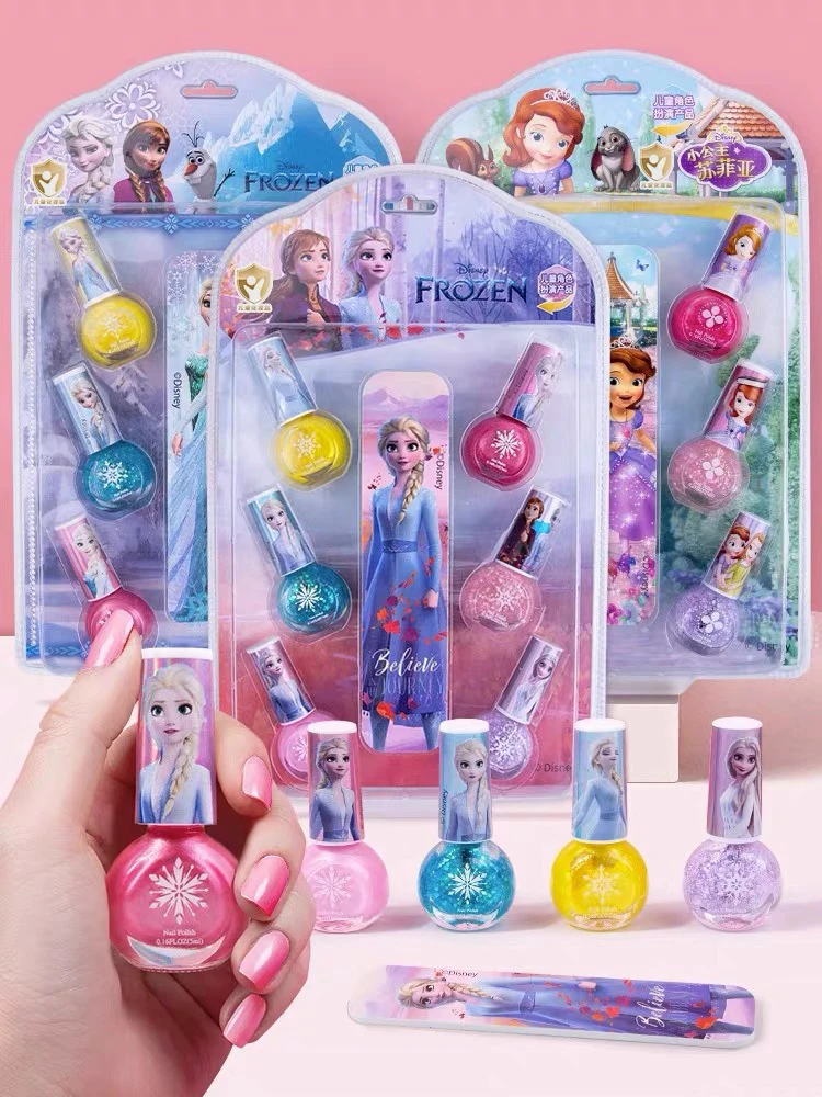 迪士尼儿童指甲油手撕水性宝宝女孩爱莎安全无味美甲化妆套装礼物