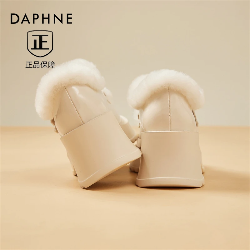 【时尚爆款】达芙妮加绒厚毛毛鞋爆款厚底单鞋增高乐福鞋秋冬季保暖