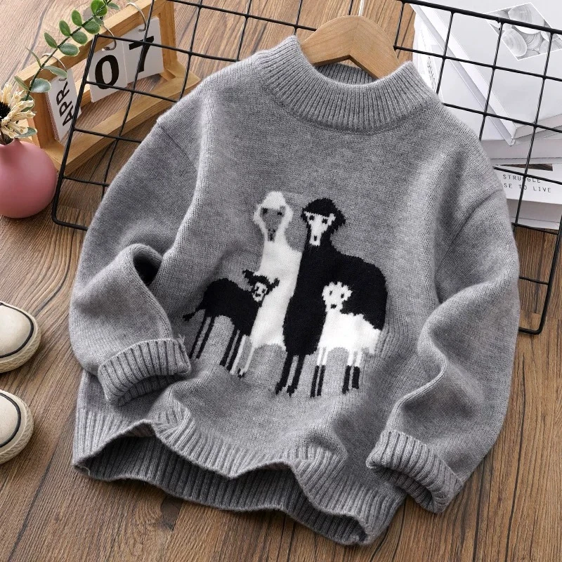 ZLGL/仔哩姑哩秋冬2024韩版翻领加厚圆领套头保暖时尚男童毛衣