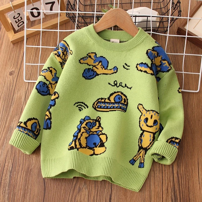 耀选  ZLGL 秋冬2024圆领套头男童洋气打底毛衣卡通儿童打底衫