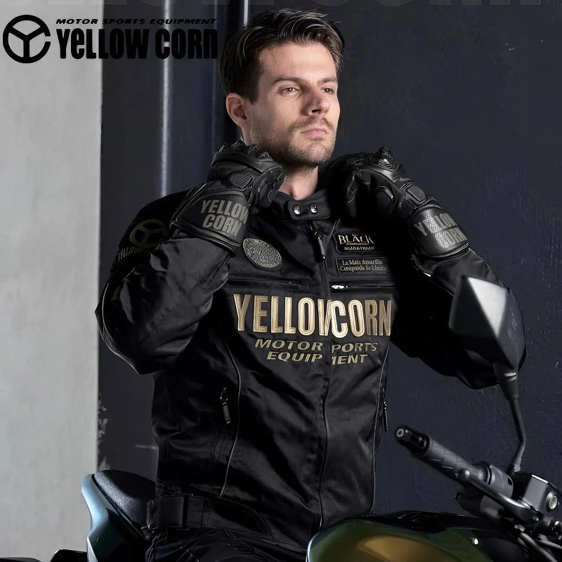 日本YELLOWCORN秋冬夹棉保暖摩托机车赛车防摔男款夹克骑行服