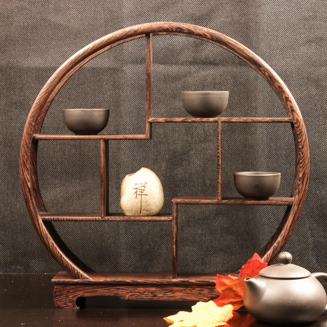 鸡翅木圆形多宝架展示架茶壶架花架