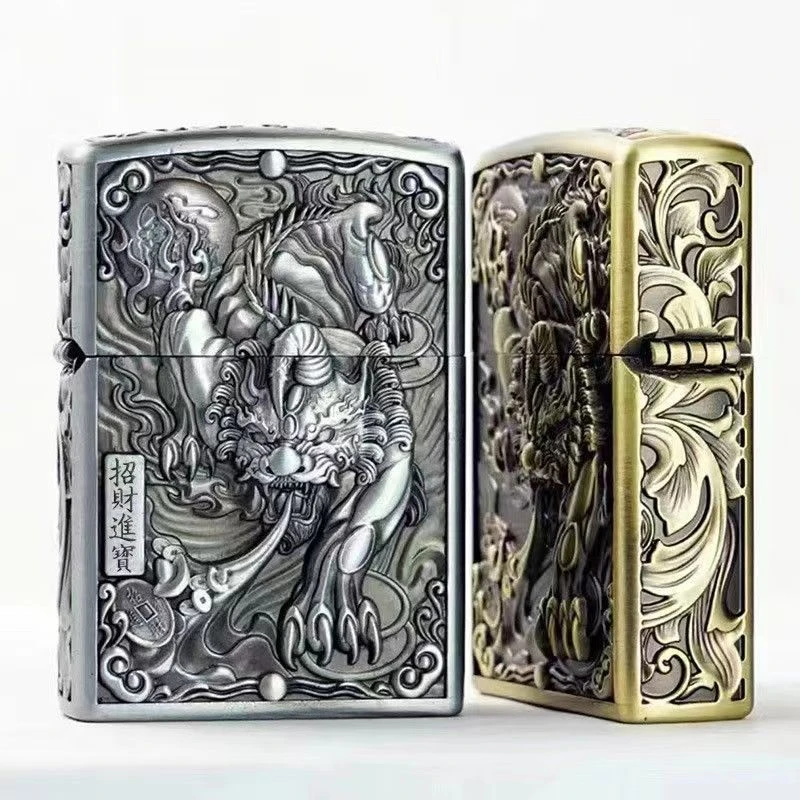 经典手工浮雕打火机貔貅双面创意个性立体盔甲机