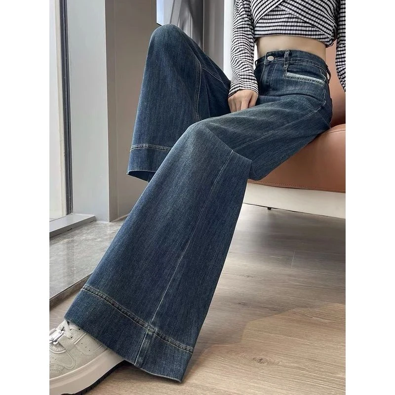 加绒美式复古阔腿牛仔裤女秋冬季2025新款高腰显瘦宽松弹力拖地裤