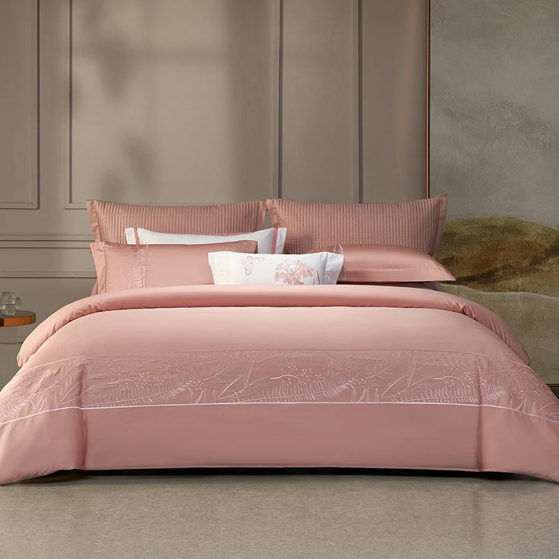 梦洁 60s长绒棉素色绣花四件套：伊瑟尔