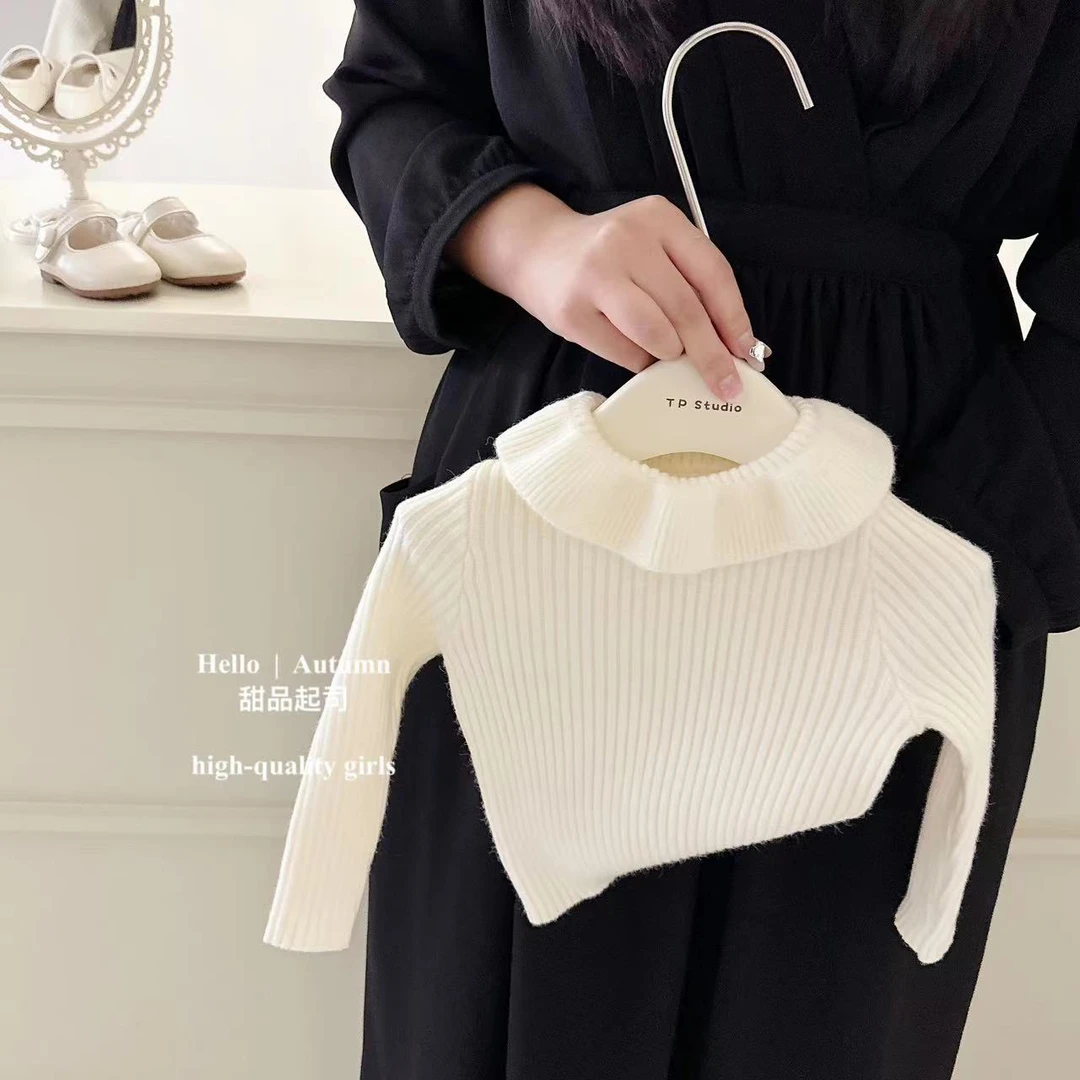 【甜品起司】柔软ju百搭~女童打底毛衣百搭花边针织打底洋气针织衫