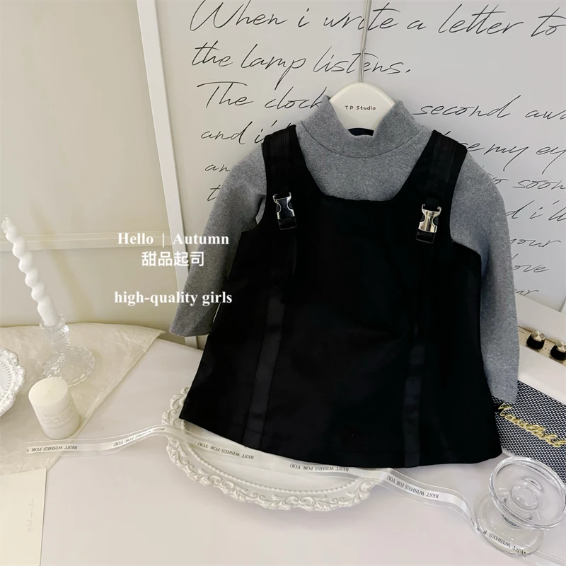 【甜品起司】韩国童装女宝宝秋季大牌感洋气时髦背带裙上衣套装