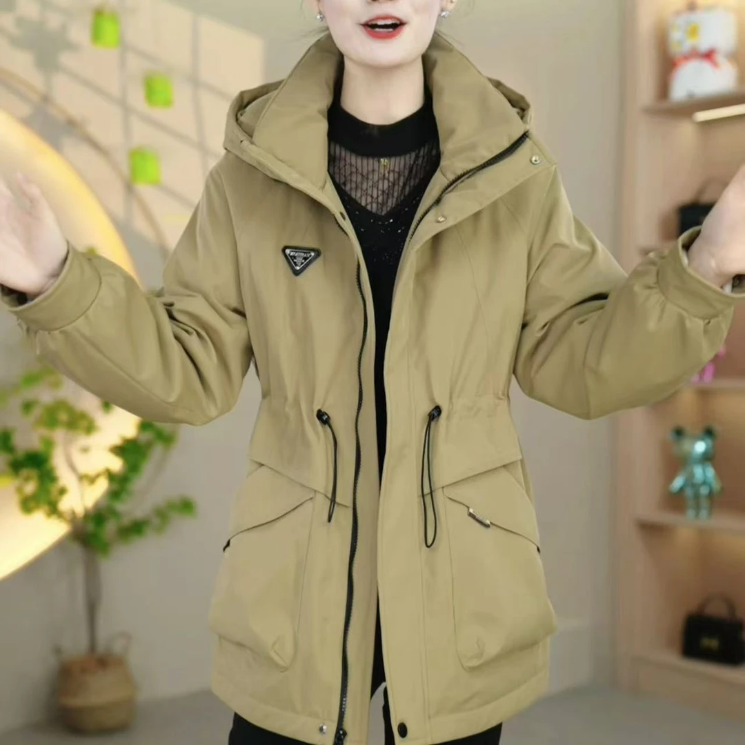 2025年秋冬新款防风百搭时尚休闲加绒减龄防风连帽中长派克外套