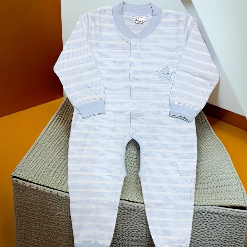 睡觉中性新生儿森系秋冬长袖睡衣开档单排扣哈衣家居新生儿衣服