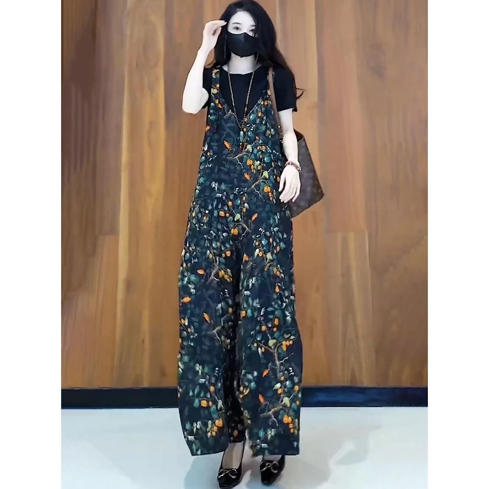 2025夏季新款宽松休闲背带裤慵懒风显高腰瘦垂坠感减龄连体阔腿裤