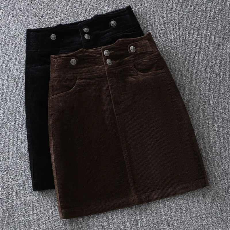 灯芯绒半身裙春秋新款2025时尚高腰百搭一步裙a字包臀短裙子女