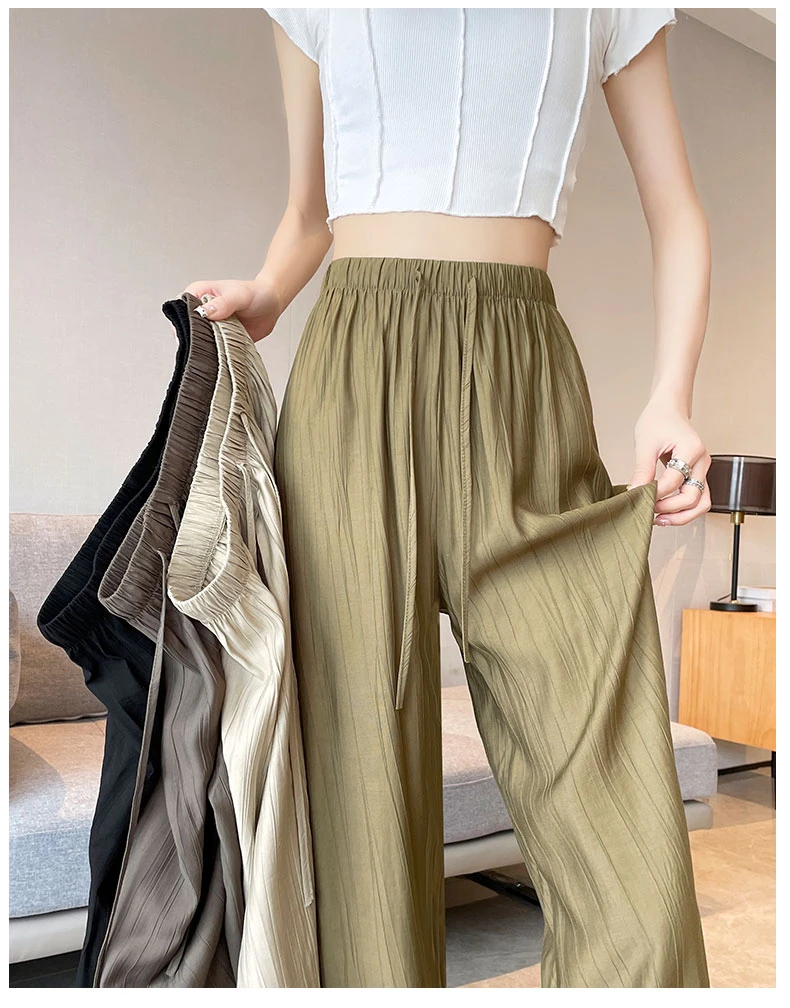 黑色冰丝阔腿裤女夏季薄高腰显瘦垂货宽松凉凉裤直筒休闲拖地裤子