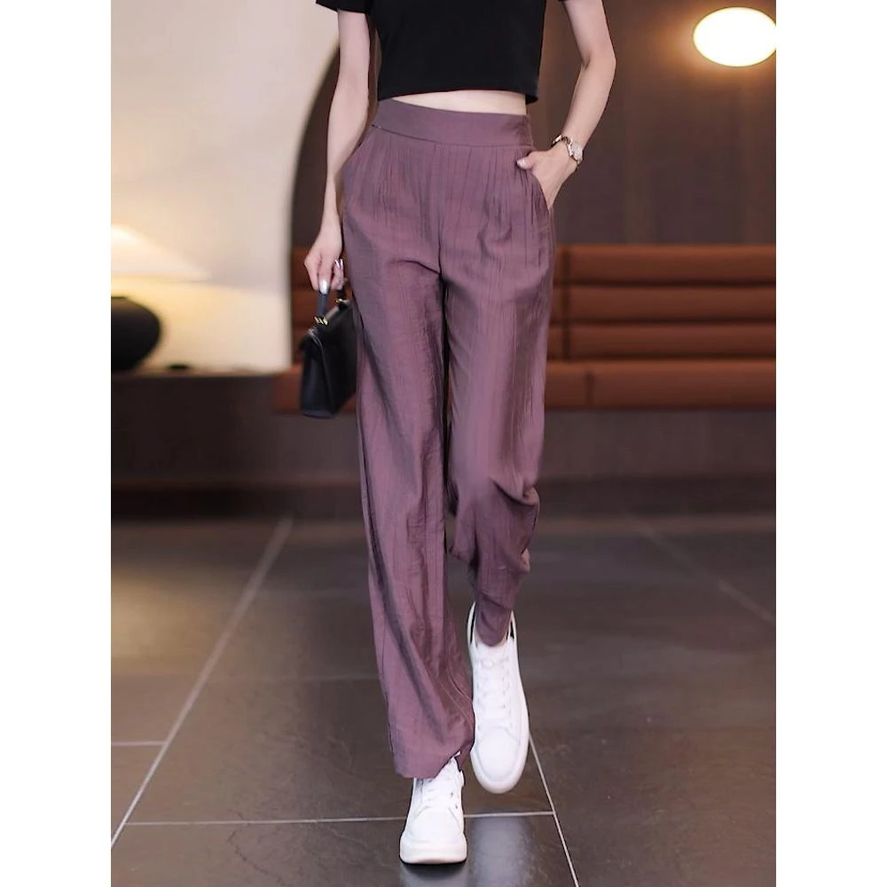 冰丝阔腿裤女夏季薄款2025年新款高腰宽松直筒裤垂感窄版休闲裤子