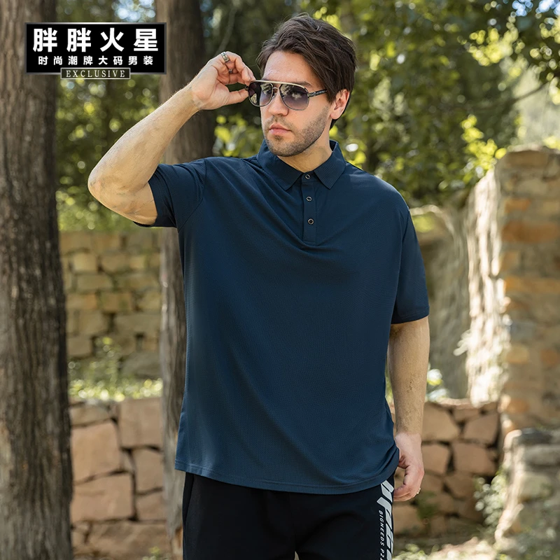 胖胖火星大码男装夏季纯色冰丝polo衫胖子商务休闲翻领短袖t恤男