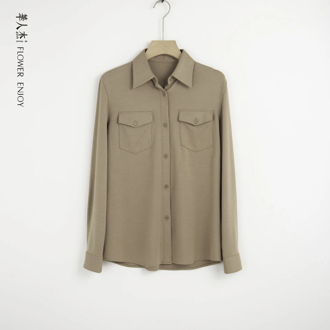 华人杰衬衫上衣宽松女中长款polo领气质轻奢长袖通勤衬衣