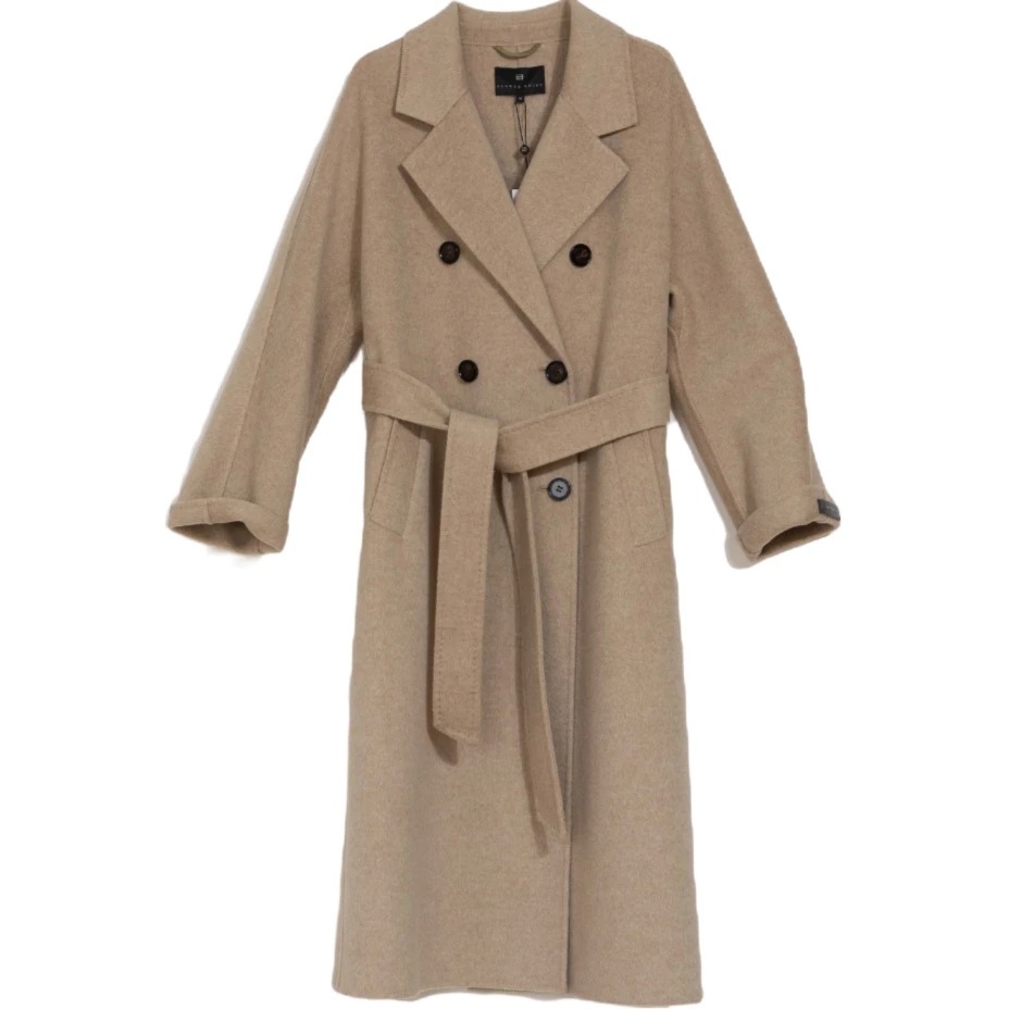 华人杰双面含羊绒长款宽松双排扣秋冬女装大衣HWD4DY889B