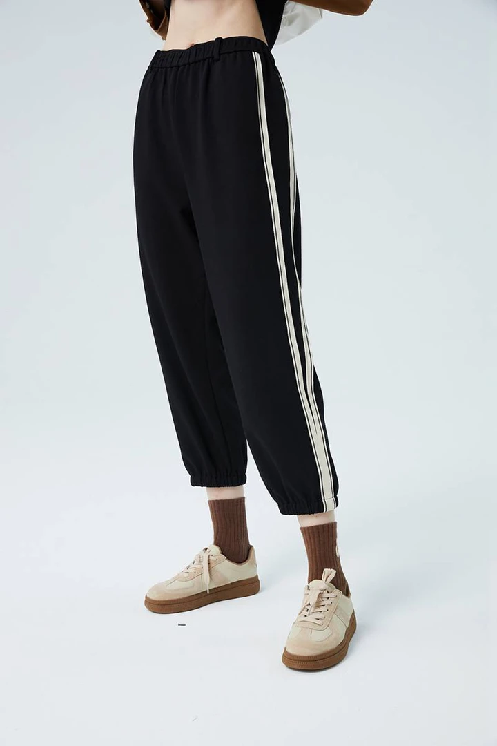 水淼2024新款春款卫裤潮流8743宽松针织运动休闲长裤黑色和灰色