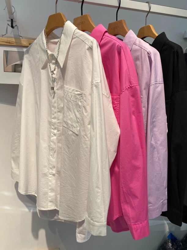 水淼2025/女士新款四色衬衫衬衣0758时尚纯色显瘦简约设计感