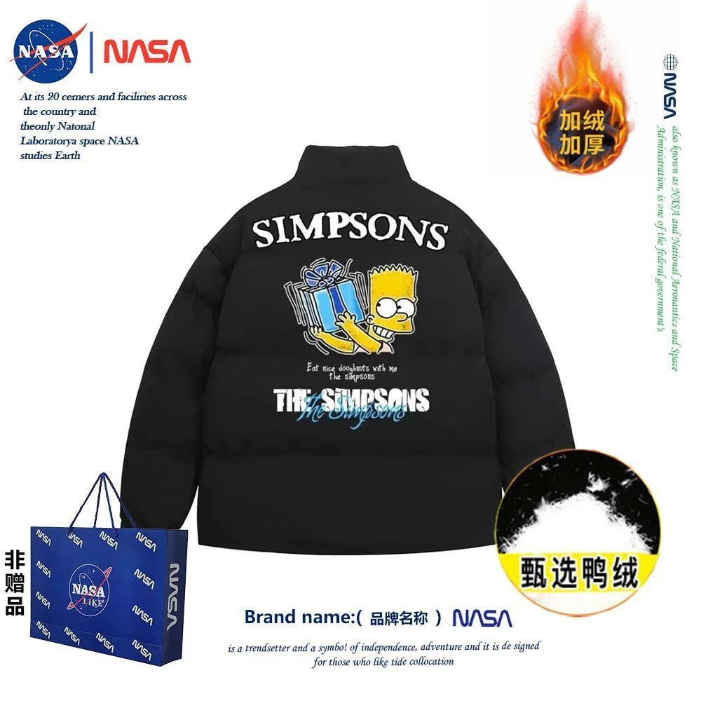NASA联名辛普森礼物印花冬季加绒百搭男设计感棉服宽松外套保暖