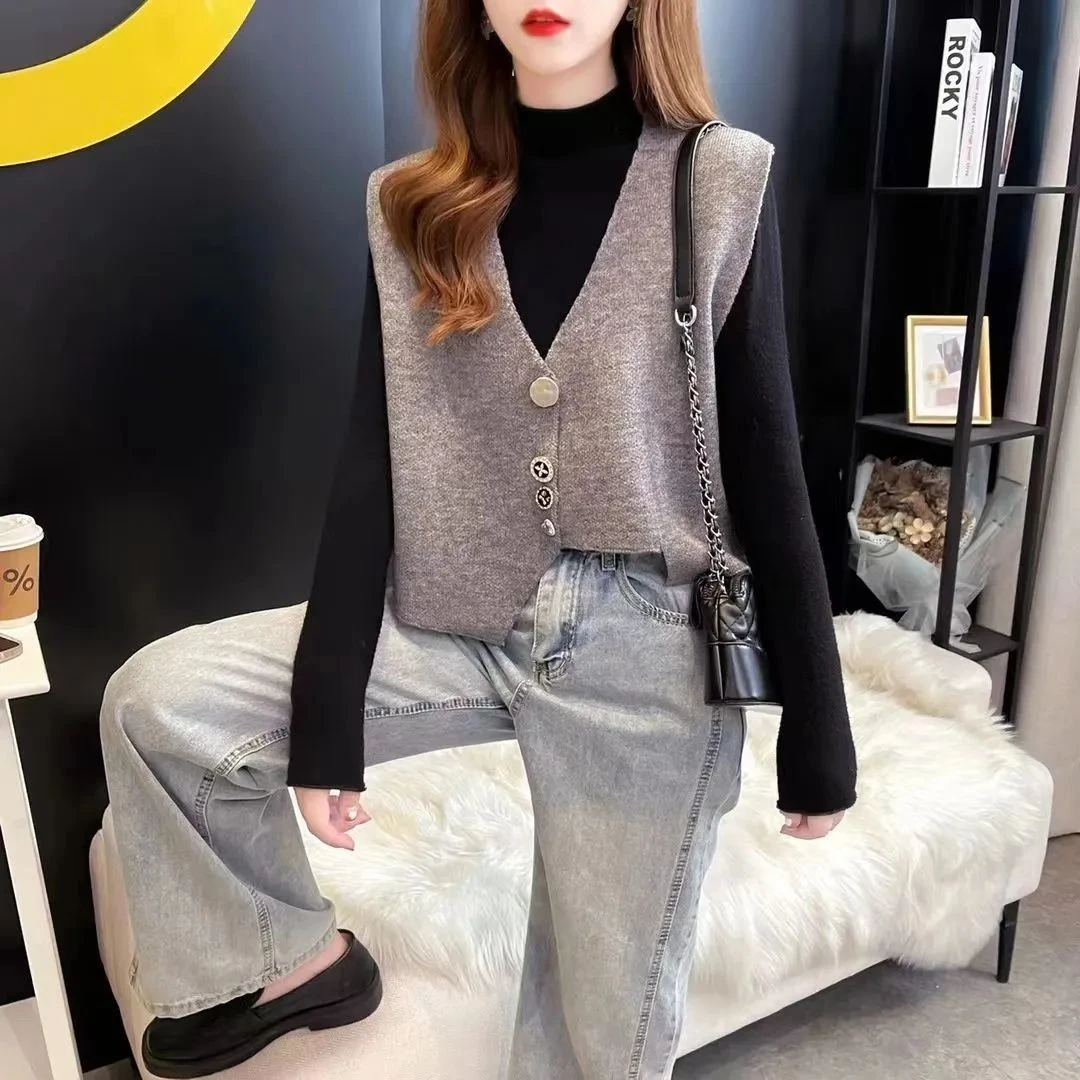 春季新款小香风外搭叠穿毛衣针织背心马甲女不规则马甲坎肩上衣潮