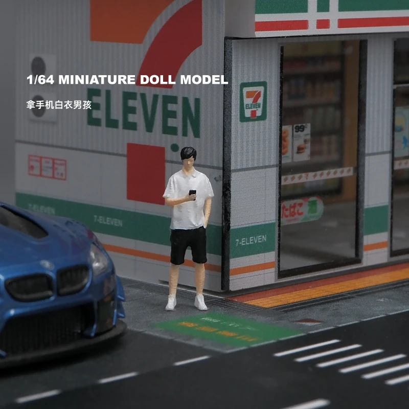 1:64白衣男孩微缩人偶模型手办迷你小比例微场景沙盘造景道具摆件