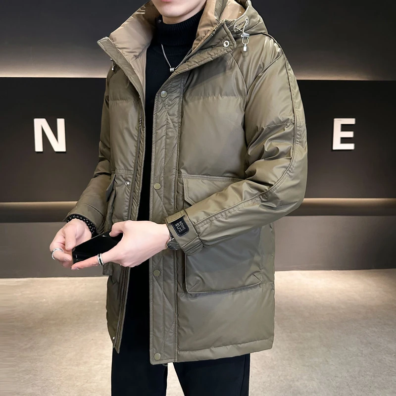 连帽冬季羽绒服男款中长款潮流加厚保暖冬季时尚休闲男士羽绒外套