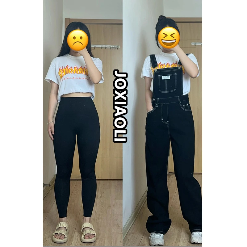 黑色直筒牛仔背带裤女2025年秋冬新款大码胖mm梨形身材显瘦阔腿裤
