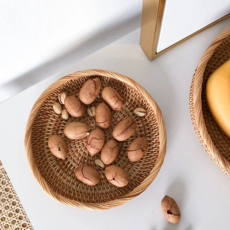 TB012-3藤编浅款圆盘水果零食圆形家用收纳篮小号尺寸：20*4cmcm